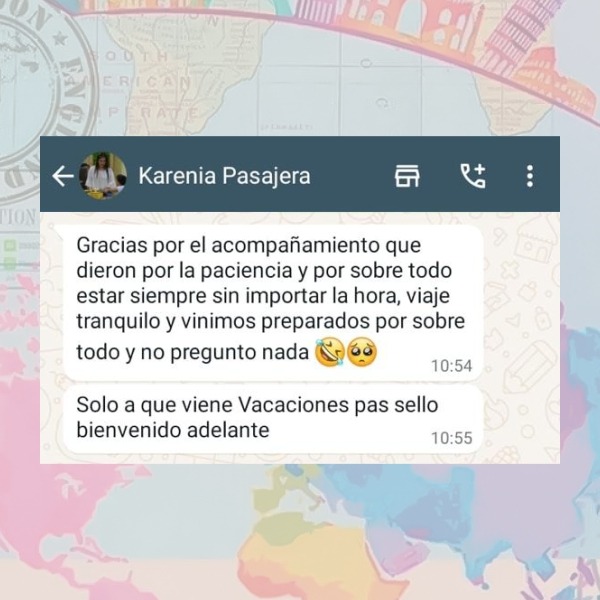 Mensaje de agradecimiento de pasajera de Mia Travelling