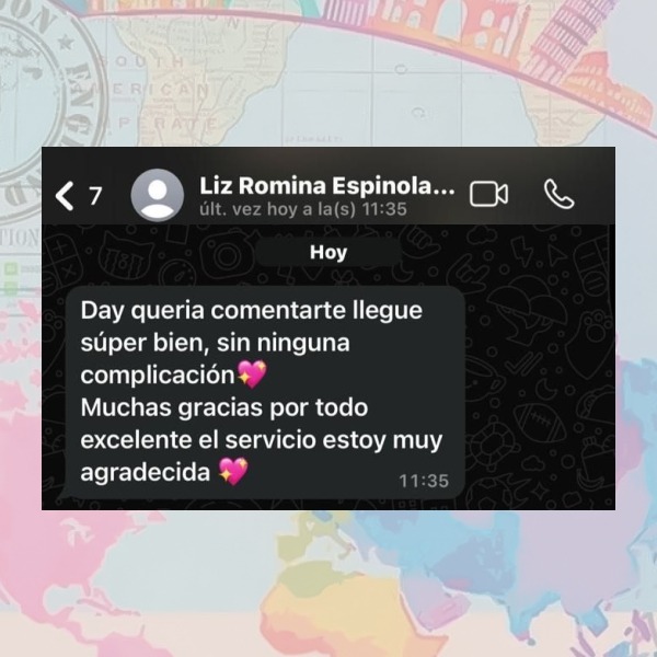 Mensaje de agradecimiento de pasajero de Mia Travelling