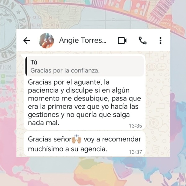 Mensaje de agradecimiento de pasajera de Mia Travelling